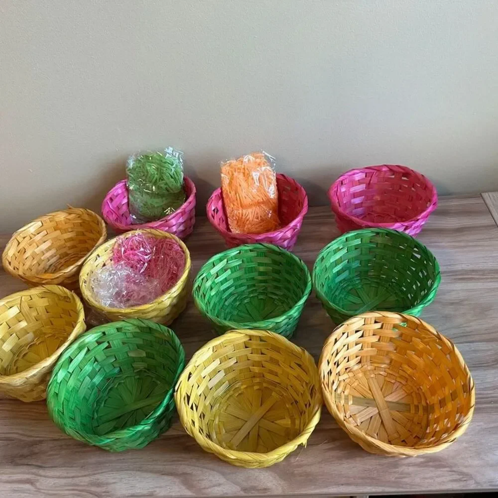 11 Woven Easter Baskets Colorful Bamboo Gift Candy Egg Hunt Basket Lot Craft